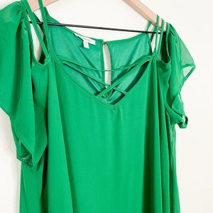 NWT Maurices Dress Forest Green, Large, Keyhole, Criss Cross, Midi
